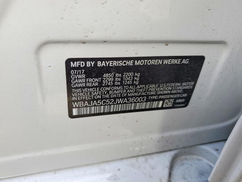 2018 Bmw 530 მანქანა იყიდება აუქციონზე, vin: WBAJA5C52JWA36003, აუქციონის ნომერი: 52397736