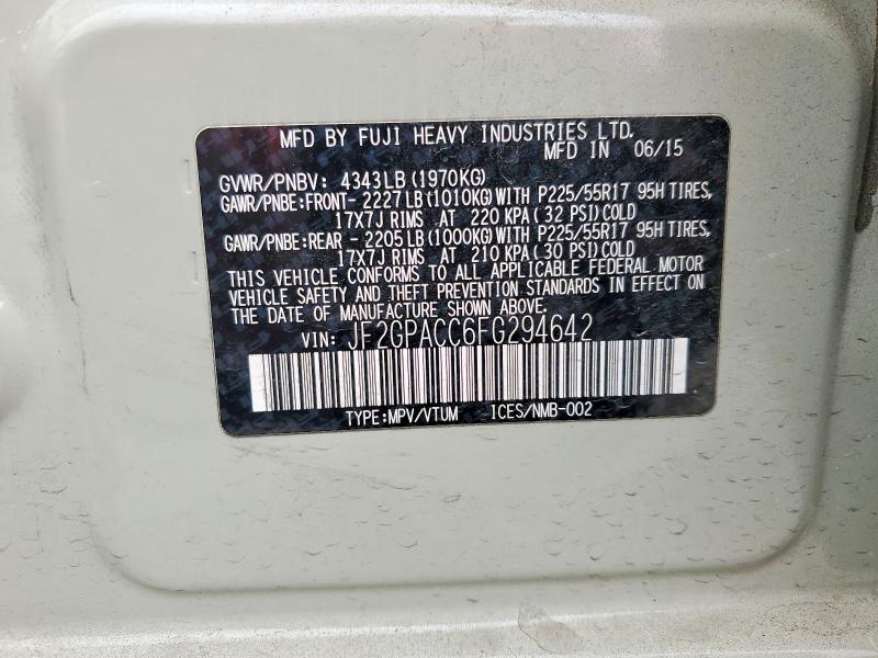 2015 Subaru Xv Crosstrek მანქანა იყიდება აუქციონზე, vin: JF2GPACC6FG294642, აუქციონის ნომერი: 54824556