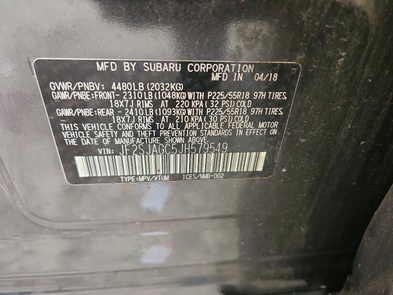 Продажа на аукционе авто 2018 Subaru Forester, vin: JF2SJAGC5JH579549, номер лота: 52293156