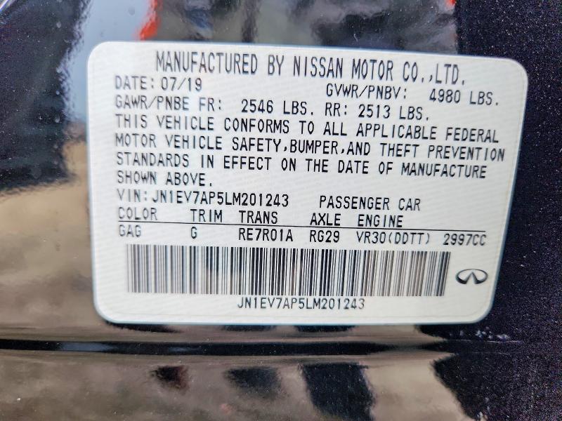 54789866 :رقم المزاد ، JN1EV7AP5LM201243 vin ، 2020 Infiniti Q50 مزاد بيع