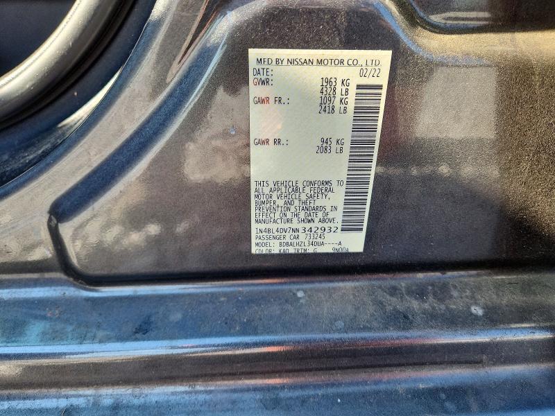 Продаж на аукціоні авто 2022 Nissan Altima, vin: 1N4BL4DV7NN342932, номер лоту: 54266396