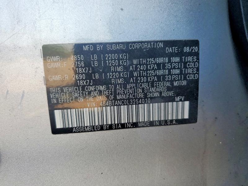 Aukcja sprzedaży 2020 Subaru Outback, vin: 4S4BTANC0L3254010, numer aukcji: 54283766