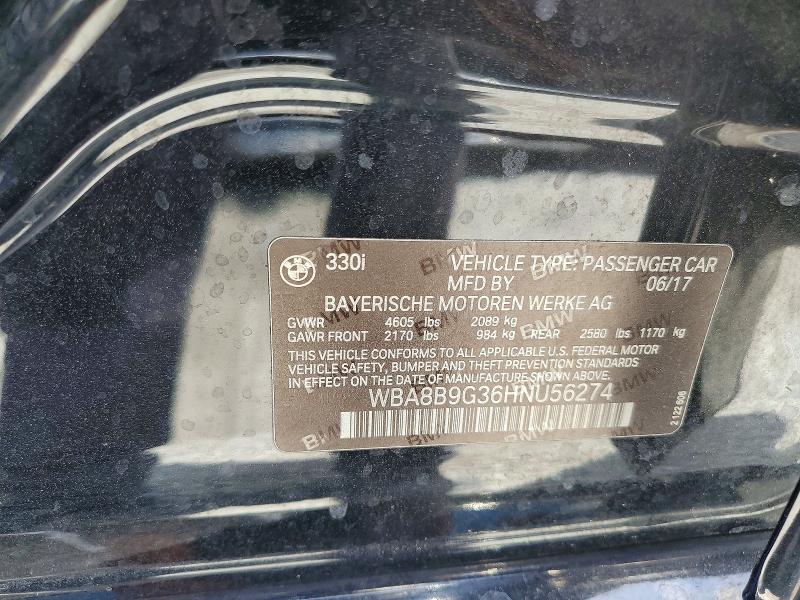 Aukcja sprzedaży 2017 Bmw 330, vin: WBA8B9G36HNU56274, numer aukcji: 52409846