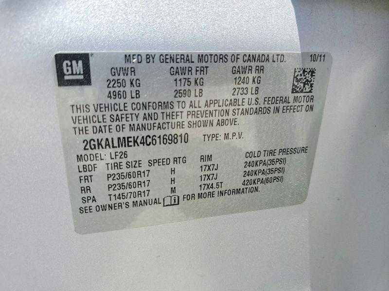 52088756 :رقم المزاد ، 2GKALMEK4C6169810 vin ، 2012 Gmc Terrain مزاد بيع