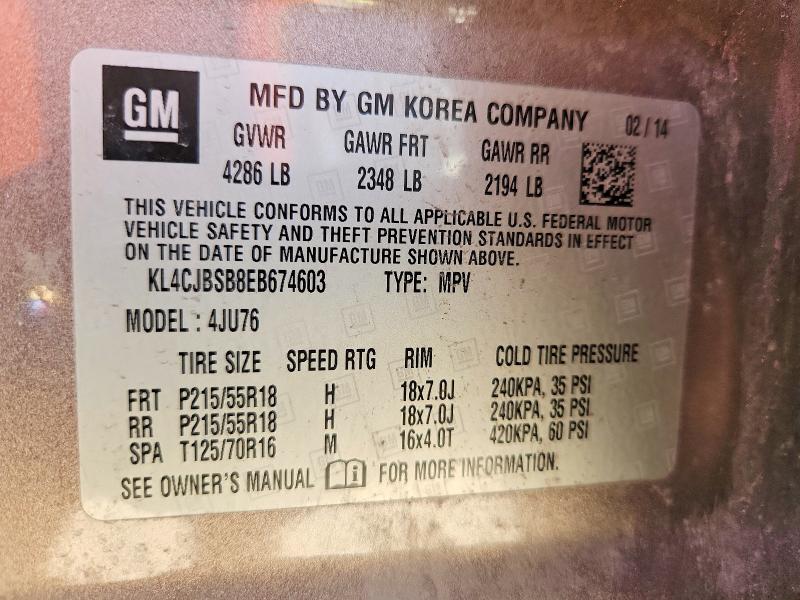 2014 Buick Encore მანქანა იყიდება აუქციონზე, vin: KL4CJBSB8EB674603, აუქციონის ნომერი: 52395726