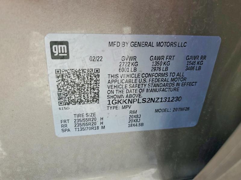 Aukcja sprzedaży 2022 Gmc Acadia, vin: 1GKKNPLS2NZ131230, numer aukcji: 54988916