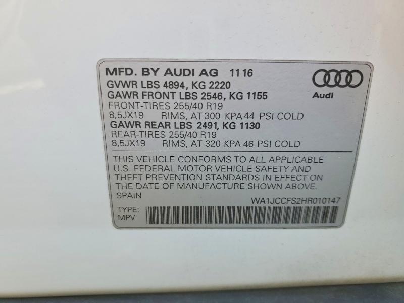 Продажа на аукционе авто 2017 Audi Q3, vin: WA1JCCFS2HR010147, номер лота: 54799286