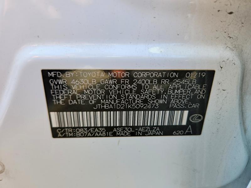 Aukcja sprzedaży 2019 Lexus Is, vin: JTHBA1D21K5092473, numer aukcji: 53397246