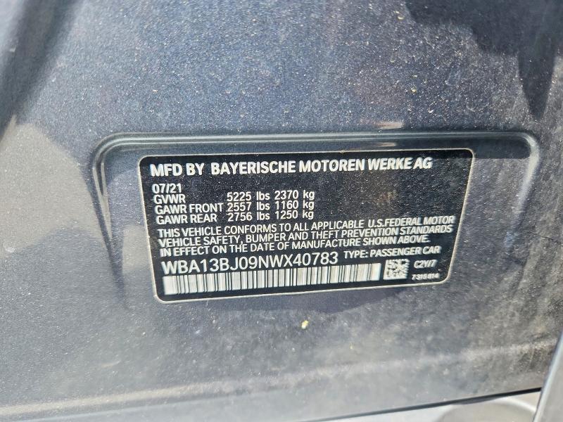 Aukcja sprzedaży 2022 Bmw 530, vin: WBA13BJ09NWX40783, numer aukcji: 54458006