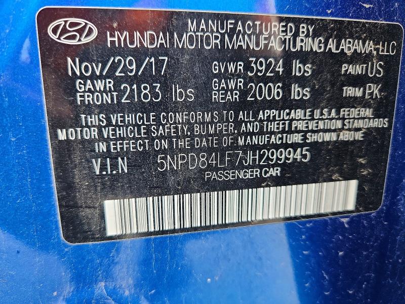 Aukcja sprzedaży 2018 Hyundai Elantra, vin: 5NPD84LF7JH299945, numer aukcji: 53221356