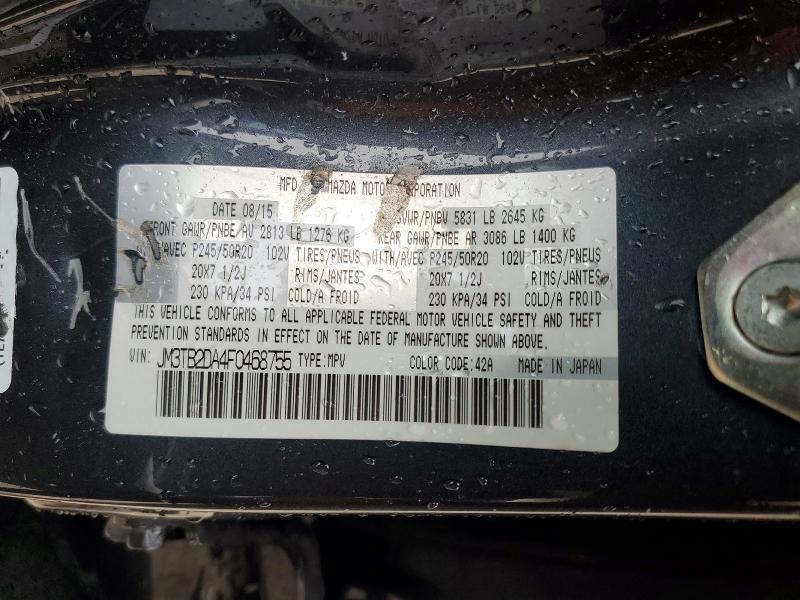 2015 Mazda Cx-9 მანქანა იყიდება აუქციონზე, vin: JM3TB2DA4F0468755, აუქციონის ნომერი: 55080186