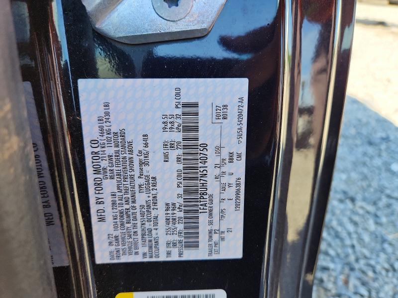 50611906 :رقم المزاد ، 1FATP8UH7N5140750 vin ، 2022 Ford Mustang مزاد بيع