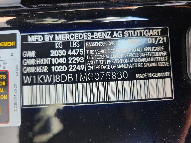 2021 Mercedes-benz C მანქანა იყიდება აუქციონზე, vin: W1KWJ8DB1MG075830, აუქციონის ნომერი: 54495906