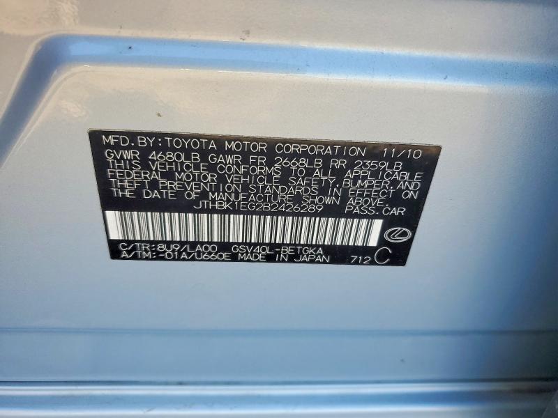 53440866 :رقم المزاد ، JTHBK1EG2B2426289 vin ، 2011 Lexus Es مزاد بيع