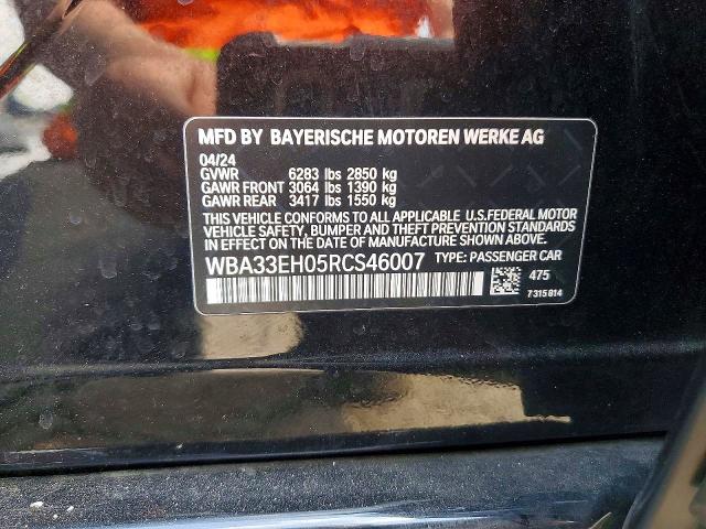 Aukcja sprzedaży 2024 Bmw 740, vin: WBA33EH05RCS46007, numer aukcji: 52474506