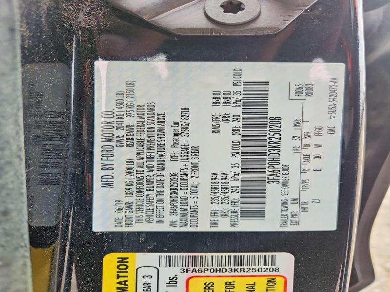 Aukcja sprzedaży 2019 Ford Fusion, vin: 3FA6P0HD3KR250208, numer aukcji: 52664426