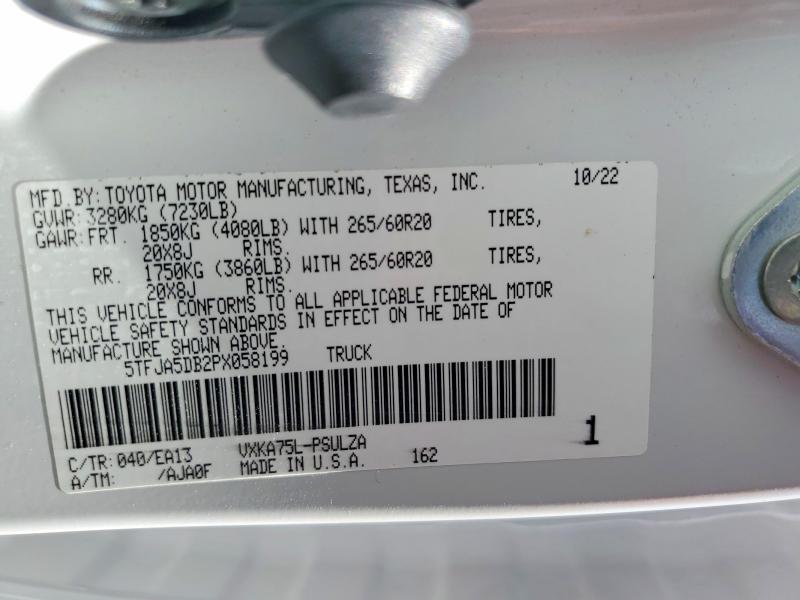 2023 Toyota Tundra მანქანა იყიდება აუქციონზე, vin: 5TFJA5DB2PX058199, აუქციონის ნომერი: 52549946