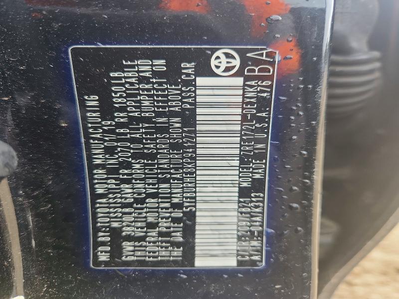 Aukcja sprzedaży 2019 Toyota Corolla, vin: 5YFBURHE8KP941271, numer aukcji: 54641756