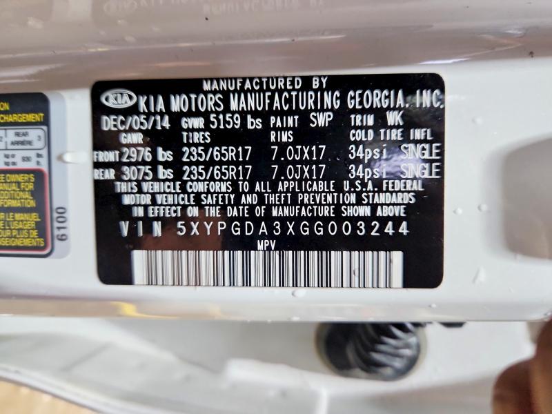Продаж на аукціоні авто 2016 Kia Sorento, vin: 5XYPGDA3XGG003244, номер лоту: 55178926