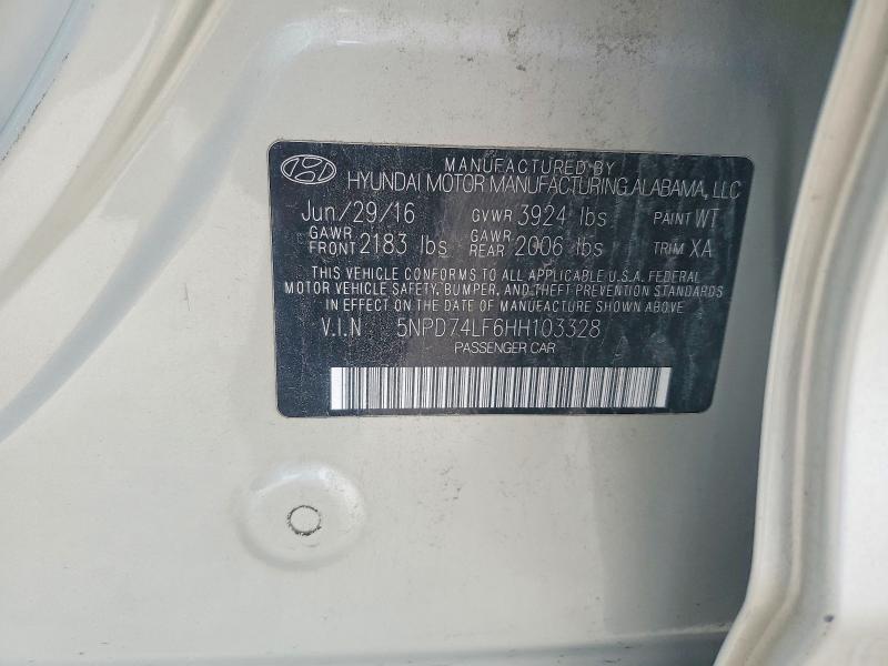 53765016 :رقم المزاد ، 5NPD74LF6HH103328 vin ، 2017 Hyundai Elantra مزاد بيع