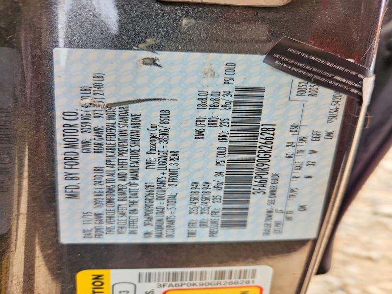 51803586 :رقم المزاد ، 3FA6P0K90GR266281 vin ، 2016 Ford Fusion مزاد بيع