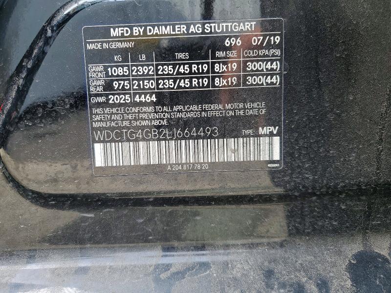 2020 Mercedes-benz Gla მანქანა იყიდება აუქციონზე, vin: WDCTG4GB2LJ664493, აუქციონის ნომერი: 54519926