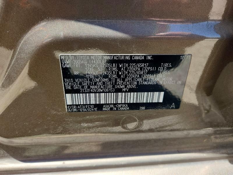 52337676 :رقم المزاد ، 2T3ZF4DV3BW106153 vin ، 2011 Toyota Rav4 مزاد بيع
