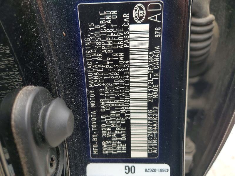 Aukcja sprzedaży 2015 Toyota Corolla, vin: 2T1BURHE0FC349434, numer aukcji: 54293506