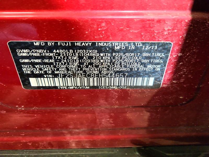 2014 Subaru Forester მანქანა იყიდება აუქციონზე, vin: JF2SJAEC8EH544657, აუქციონის ნომერი: 52350416