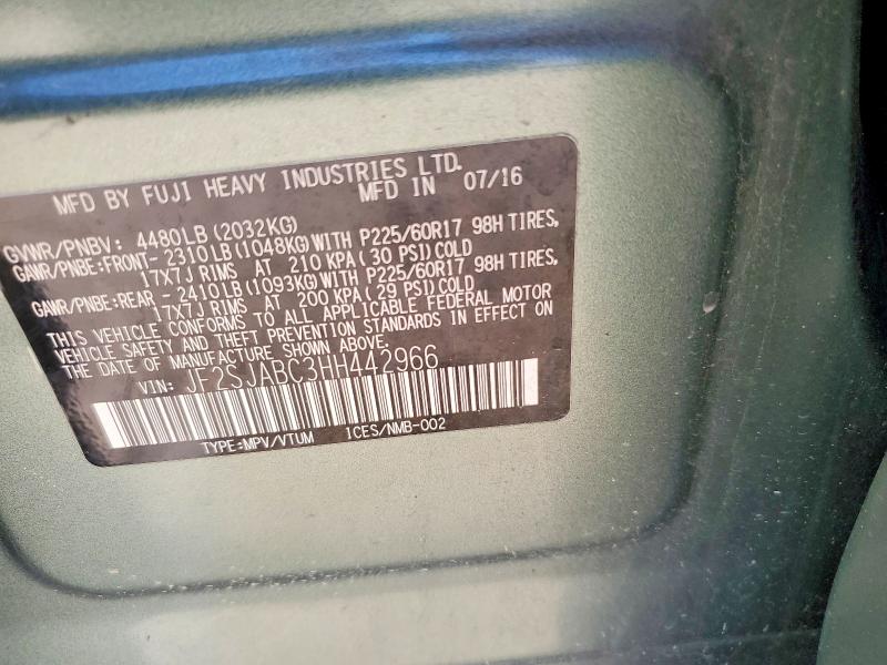 55008276 :رقم المزاد ، JF2SJABC3HH442966 vin ، 2017 Subaru Forester مزاد بيع