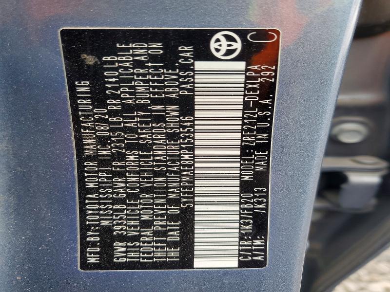 53971626 :رقم المزاد ، 5YFEPMAE8MP153546 vin ، 2021 Toyota Corolla مزاد بيع