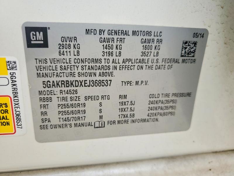Aukcja sprzedaży 2014 Buick Enclave, vin: 5GAKRBKDXEJ368537, numer aukcji: 52419906