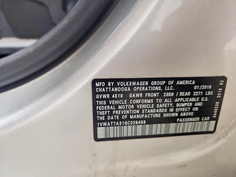 Продаж на аукціоні авто 2016 Volkswagen Passat, vin: 1VWAT7A31GC028456, номер лоту: 56070566