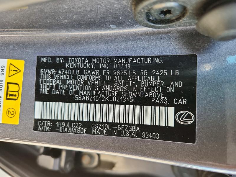 53706926 :رقم المزاد ، 58ABZ1B12KU021345 vin ، 2019 Lexus Es مزاد بيع