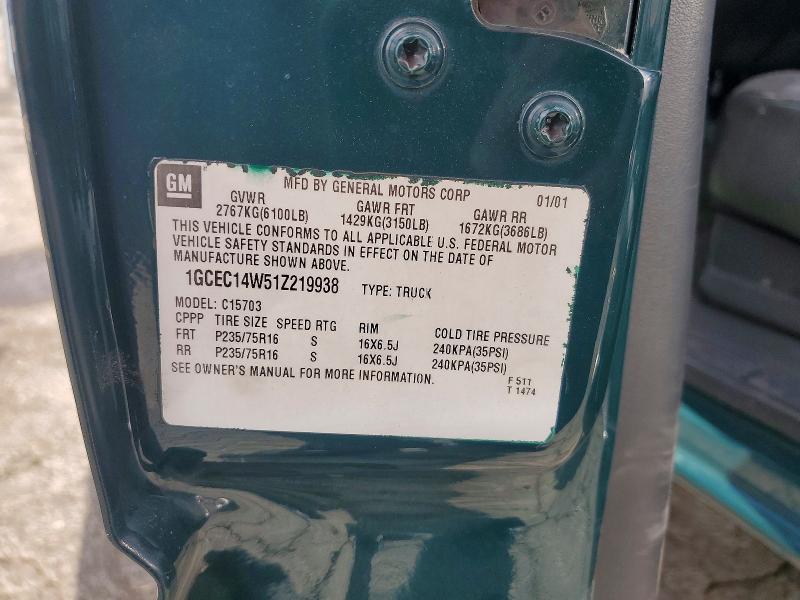 2001 Chev Silverado მანქანა იყიდება აუქციონზე, vin: 1GCEC14W51Z219938, აუქციონის ნომერი: 55410206