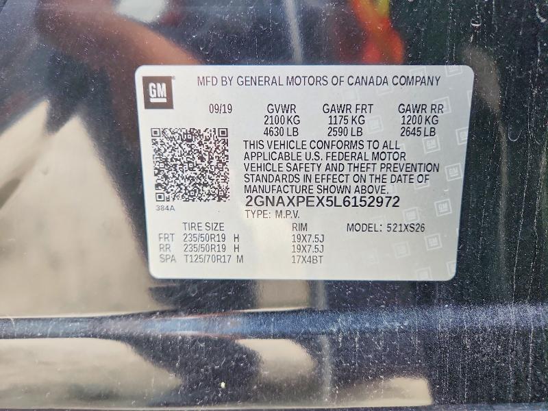 Продаж на аукціоні авто 2020 Chevrolet Equinox, vin: 2GNAXPEX5L6152972, номер лоту: 54096966