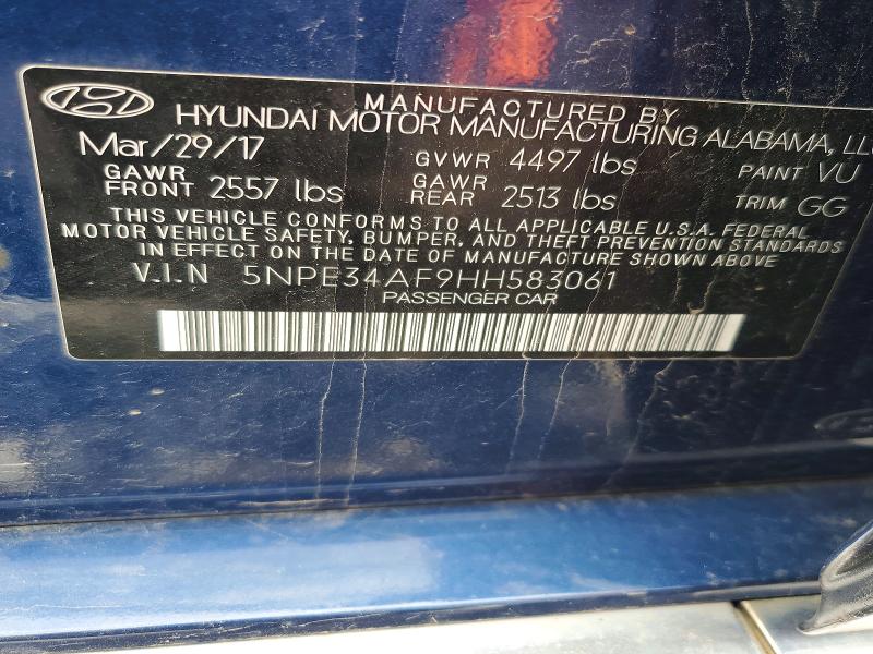 Auction sale of the 2017 Hyundai Sonata, vin: 5NPE34AF9HH583061, lot number: 52093746