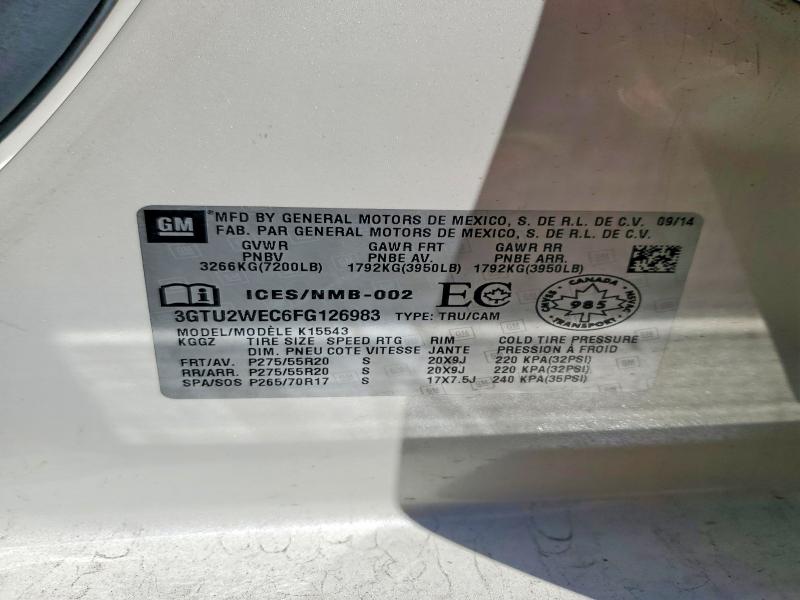2015 Gmc Sierra მანქანა იყიდება აუქციონზე, vin: 3GTU2WEC6FG126983, აუქციონის ნომერი: 53386746