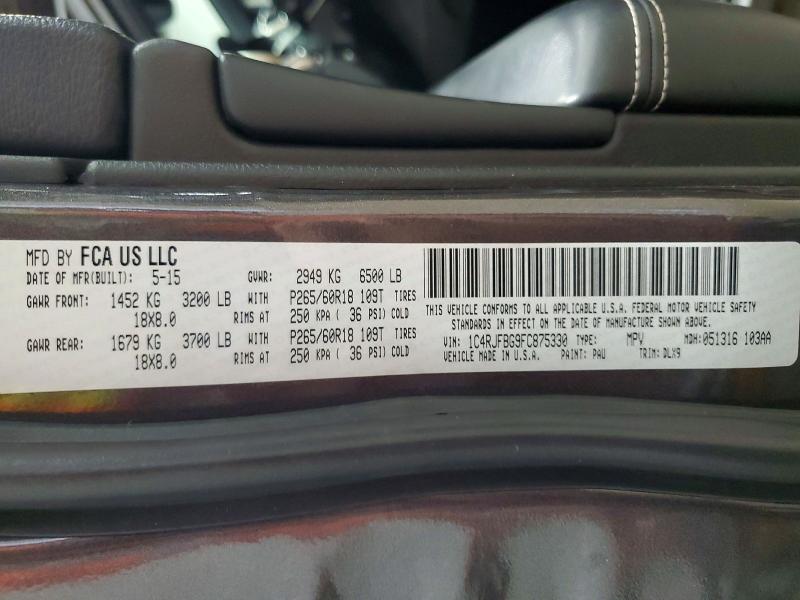 Продаж на аукціоні авто 2015 Jeep Grand Cherokee, vin: 1C4RJFBG9FC875330, номер лоту: 54169886