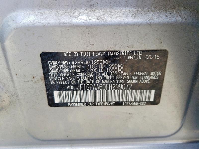 55216576 :رقم المزاد ، JF1GPAA60FH299072 vin ، 2015 Subaru Impreza مزاد بيع