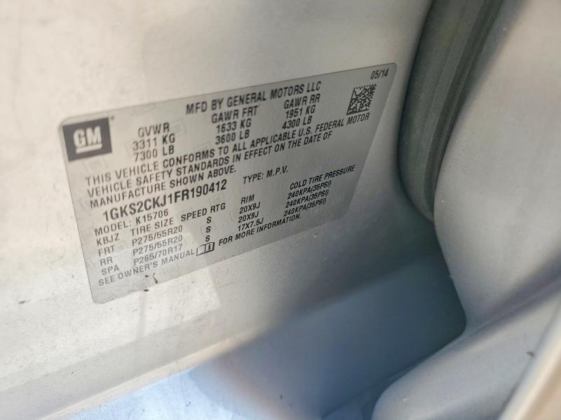 53797896 :رقم المزاد ، 1GKS2CKJ1FR190412 vin ، 2015 Gmc Yukon مزاد بيع