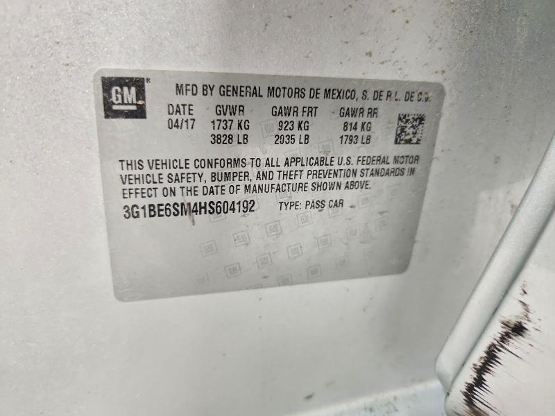 53934226 :رقم المزاد ، 3G1BE6SM4HS604192 vin ، 2017 Chevrolet Cruze مزاد بيع