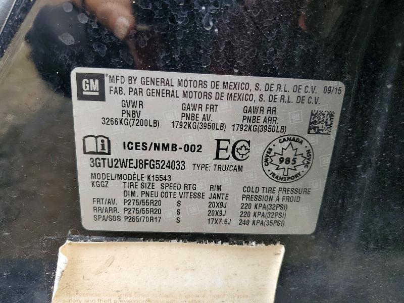 2015 Gmc Sierra მანქანა იყიდება აუქციონზე, vin: 3GTU2WEJ8FG524033, აუქციონის ნომერი: 52589016