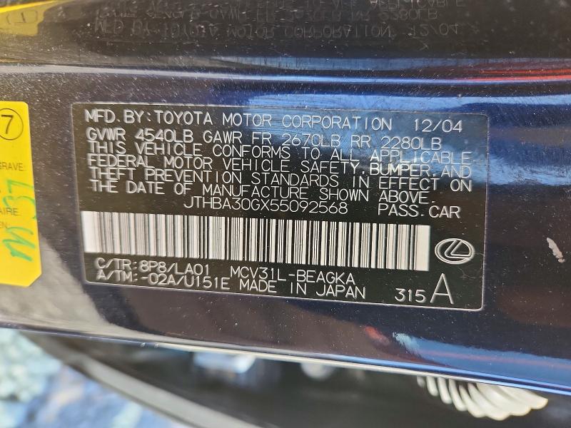 51863116 :رقم المزاد ، JTHBA30GX55092568 vin ، 2005 Lexus Es مزاد بيع