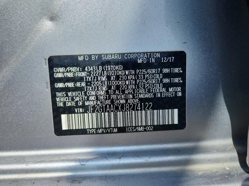Продажа на аукционе авто 2018 Subaru Crosstrek, vin: JF2GTAACXJ8274122, номер лота: 52121936