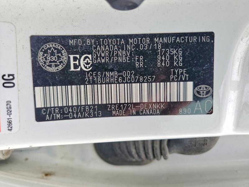 Aukcja sprzedaży 2018 Toyota Corolla, vin: 2T1BURHE6JC078257, numer aukcji: 53725116