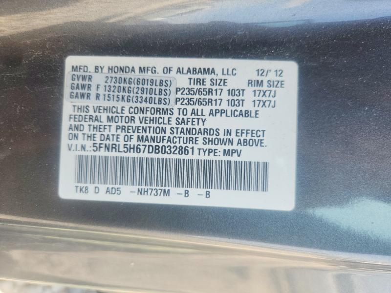 53419046 :رقم المزاد ، 5FNRL5H67DB032861 vin ، 2013 Honda Odyssey مزاد بيع