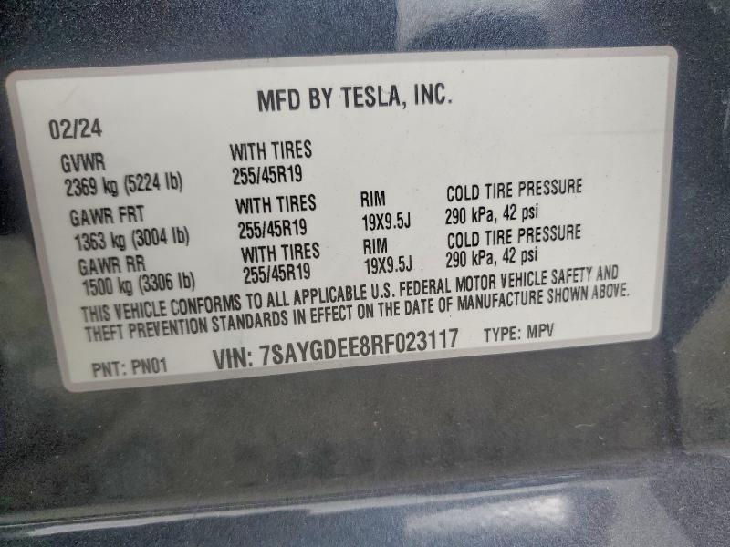Продажа на аукционе авто 2024 Tesla Model Y, vin: 7SAYGDEE8RF023117, номер лота: 55066296