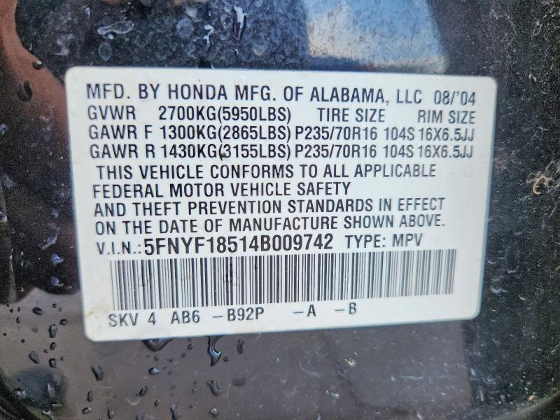 54997826 :رقم المزاد ، 5FNYF18514B009742 vin ، 2004 Honda Pilot مزاد بيع
