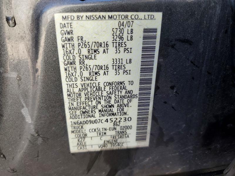 53091416 :رقم المزاد ، 1N6AD09U07C452230 vin ، 2007 Nissan Frontier مزاد بيع